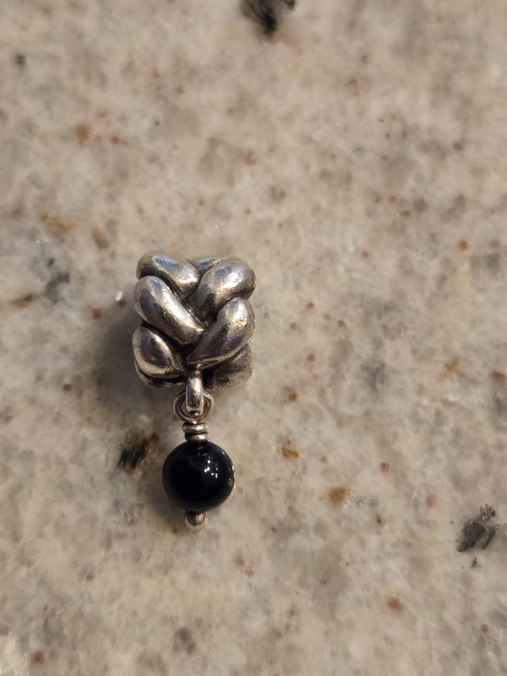 Pandora Silver Braided Bead Charm with Black Drop